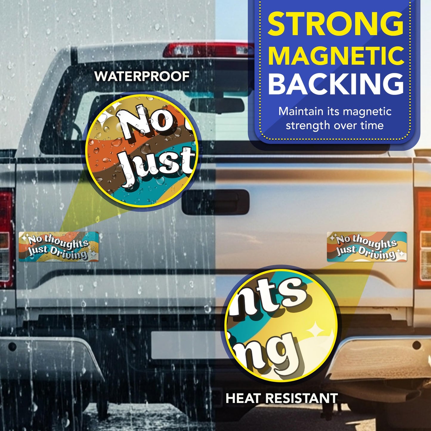 Magnet Me Up No Thoughts Just Driving Car Magnet - 3x8 Inches Funny Magnetic Decal for Cars, Trucks and SUVs Retro Aesthetic Accessories, Full Color UV-Printed Vinyl Weatherproof, Crafted in USA
