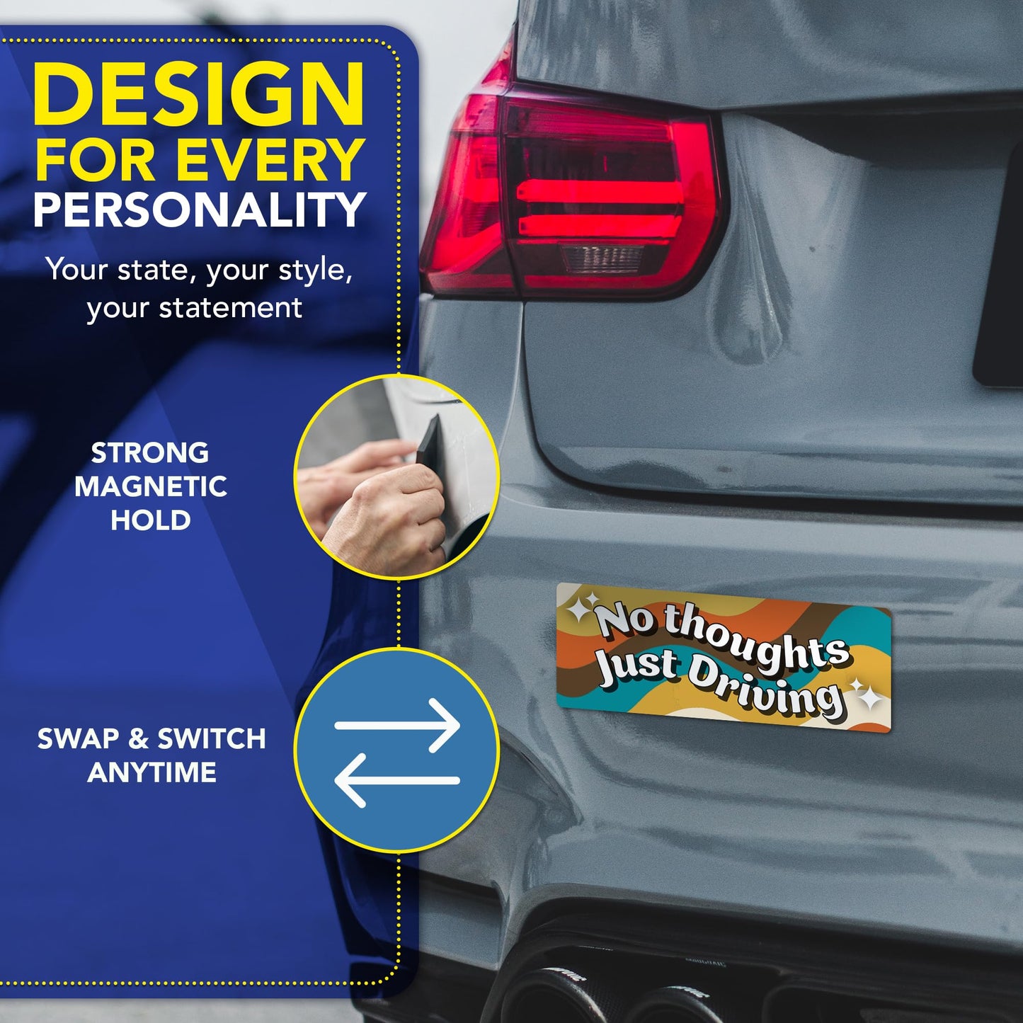 Magnet Me Up No Thoughts Just Driving Car Magnet - 3x8 Inches Funny Magnetic Decal for Cars, Trucks and SUVs Retro Aesthetic Accessories, Full Color UV-Printed Vinyl Weatherproof, Crafted in USA