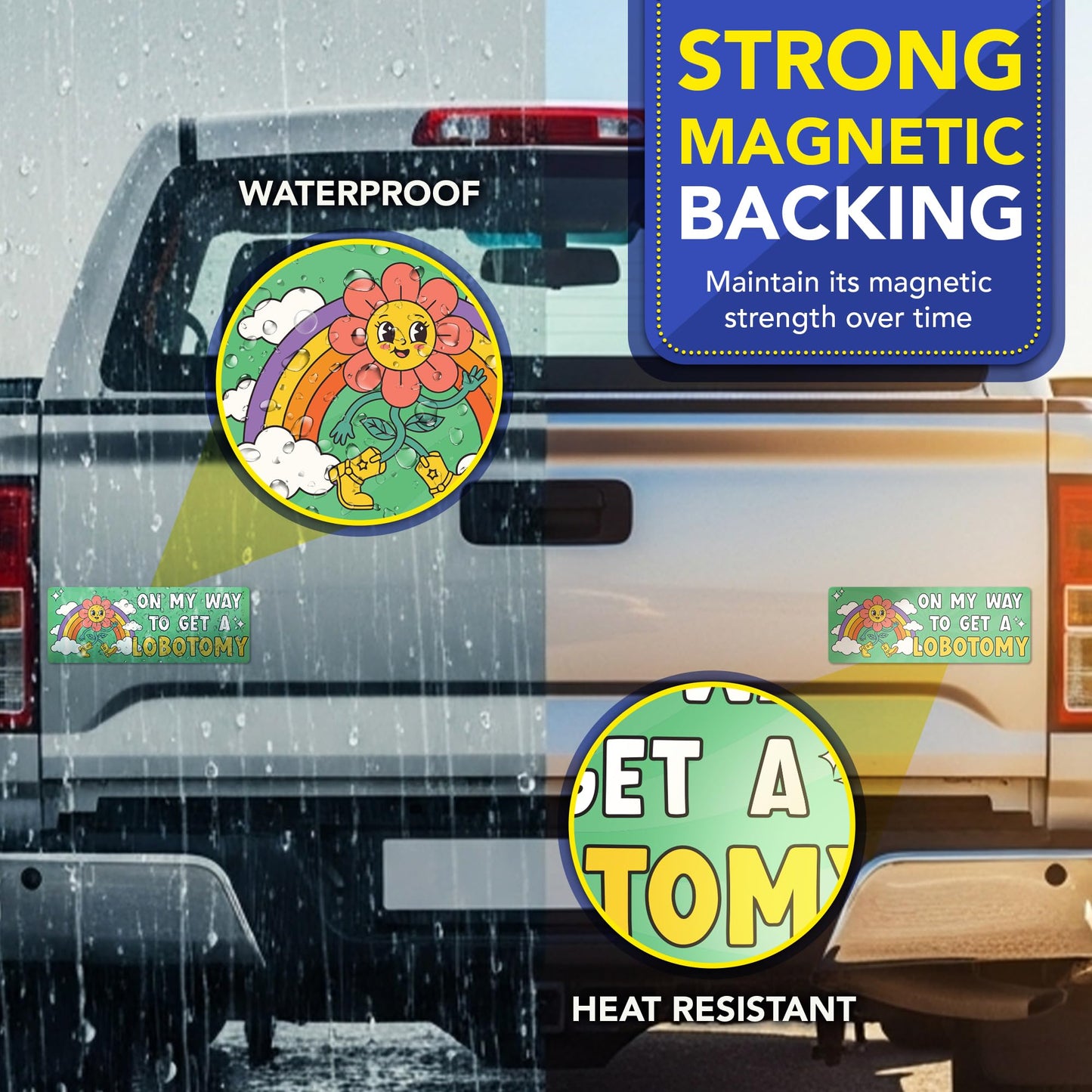 Magnet Me Up On My Way to Get a Lobotomy 3x8 Inches Car Magnet - Cute Kawaii Rainbow Flower, Magnetic Decal Accessories for Cars, Trucks and SUVs Weatherproof UV Printed Vinyl, Crafted in USA
