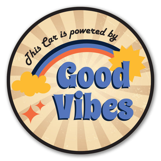 Magnet Me Up This Car is Powered by Good Vibes Car Magnet - 5 Inches Round Funny Magnetic Decal for Cars, Trucks and SUVs, Retro Aesthetic Reusable Accessory UV-Printed Vinyl, Crafted in USA