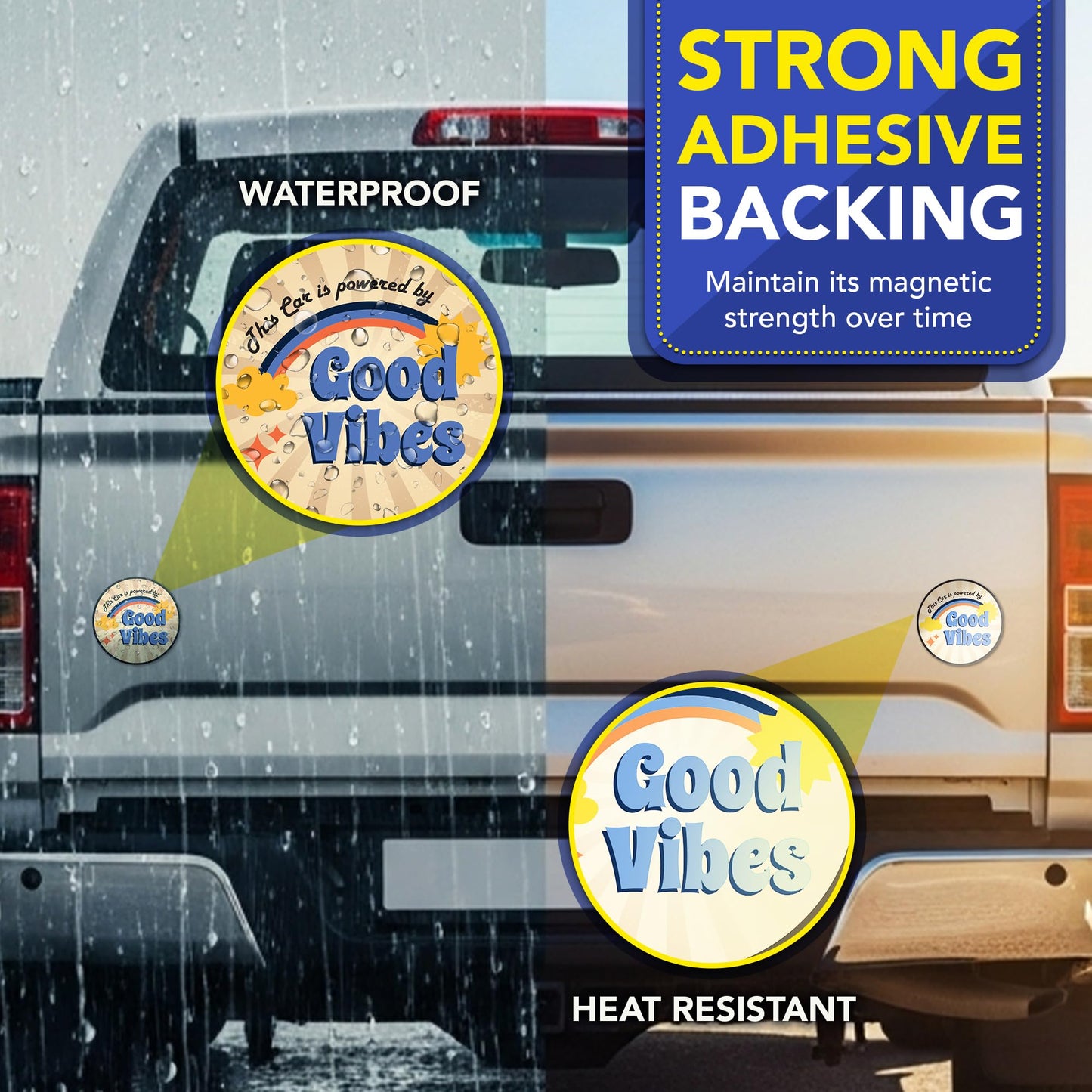 Magnet Me Up This Car is Powered by Good Vibes Car Magnet - 5 Inches Round Funny Magnetic Decal for Cars, Trucks and SUVs, Retro Aesthetic Reusable Accessory UV-Printed Vinyl, Crafted in USA