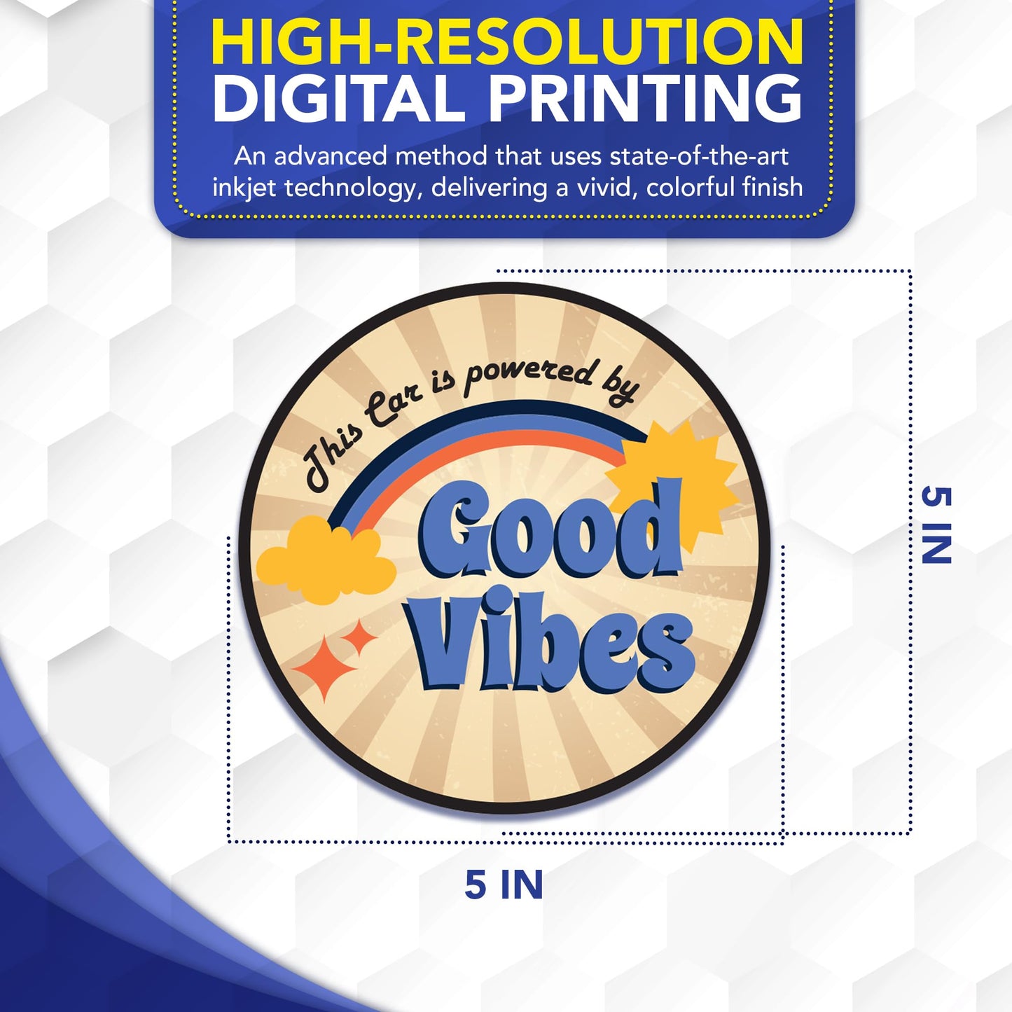 Magnet Me Up This Car is Powered by Good Vibes Car Magnet - 5 Inches Round Funny Magnetic Decal for Cars, Trucks and SUVs, Retro Aesthetic Reusable Accessory UV-Printed Vinyl, Crafted in USA