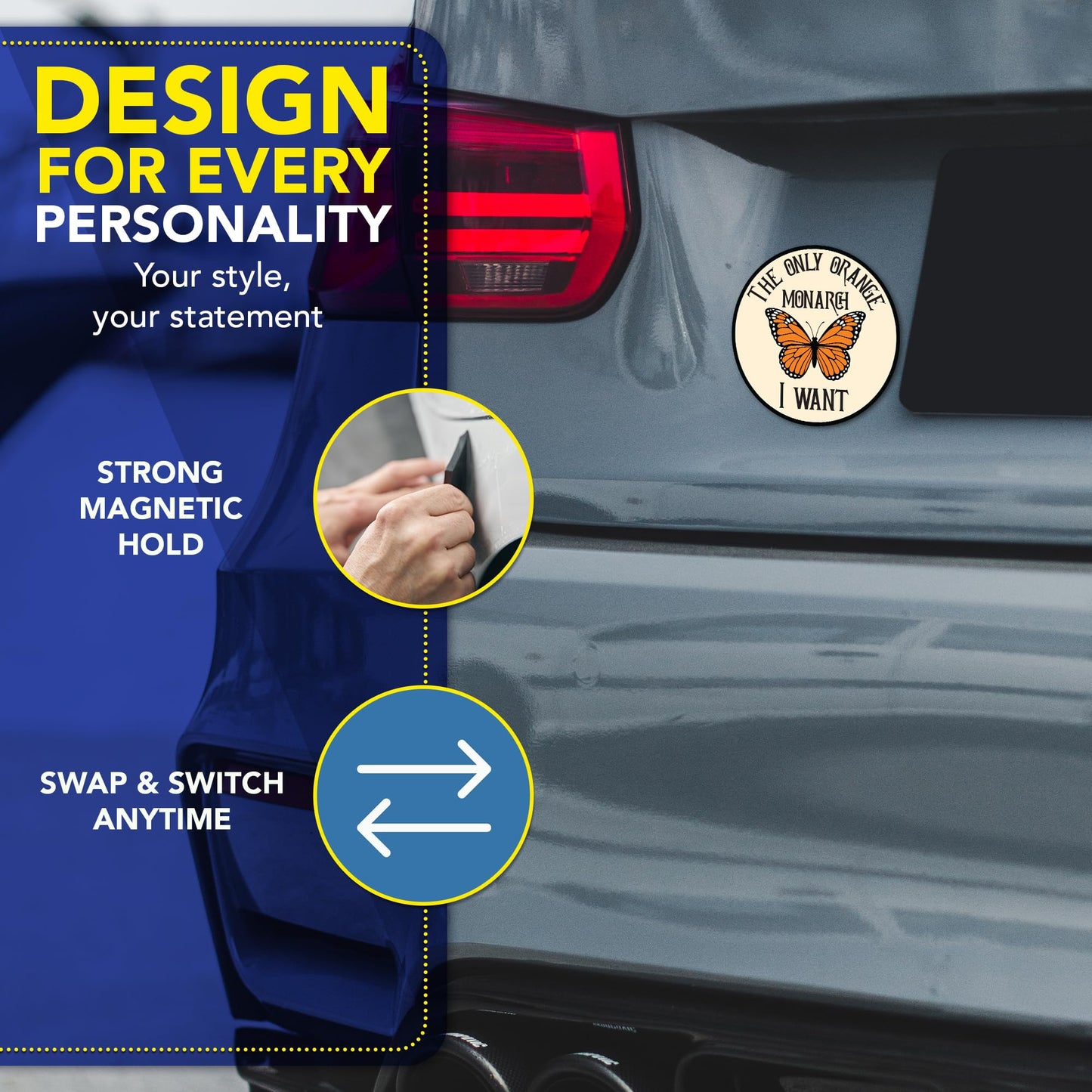 Magnet Me Up “The Only Orange Monarch I Want” Butterfly Car Magnet - 5" Round Funny Anti Trump Political Magnetic Decal for Cars, Trucks and SUVs, Waterproof UV Printed Vinyl, Crafted in USA