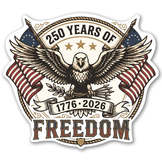 Magnet Me Up 250 Years of Freedom (1776-2026) 5" Patriotic Car Magnet - America 250th Anniversary Accessory, Magnetic Decal for Cars, Trucks and SUVs, UV Printed Vinyl, Crafted in USA