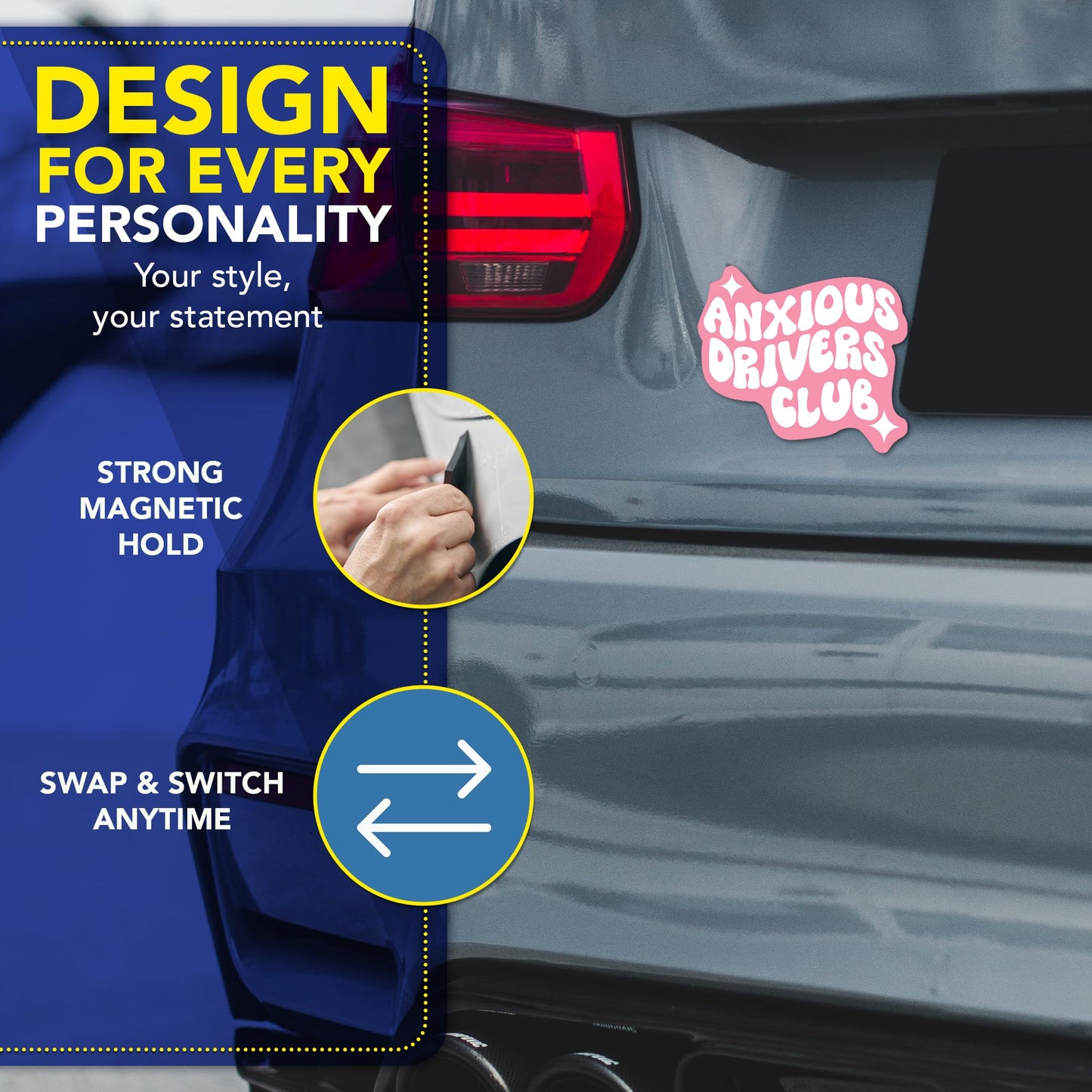 Magnet Me Up Anxious Drivers Club 4x5 Inches Funny Car Magnet - Pink Magnetic Decal Accessory for Cars, Trucks & SUVs, Cute Retro Aesthetic, Waterproof UV Printed Durable Vinyl, Crafted in USA