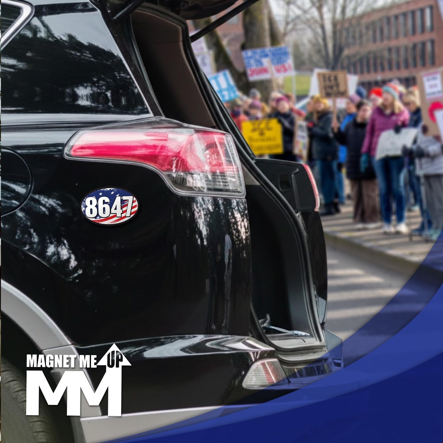 Magnet Me Up 8647 Car Magnet Anti-Trump Political Magnet for Cars, Truck, SUV- 4"x6" Oval Magnetic Vinyl, American Flag Background, Protest Magnet, UV Printed, Weatherproof, Crafted in USA