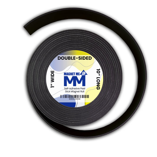 Magnet Me Up Self Adhesive Flexible Double Sided Magnetic Tape, 1 inch Wide, 1/16th inch Thick, 10 ft Long Magnet Roll, Strong Heavy Duty Backing, Used for Crafts, DIY Projects, Organization & More
