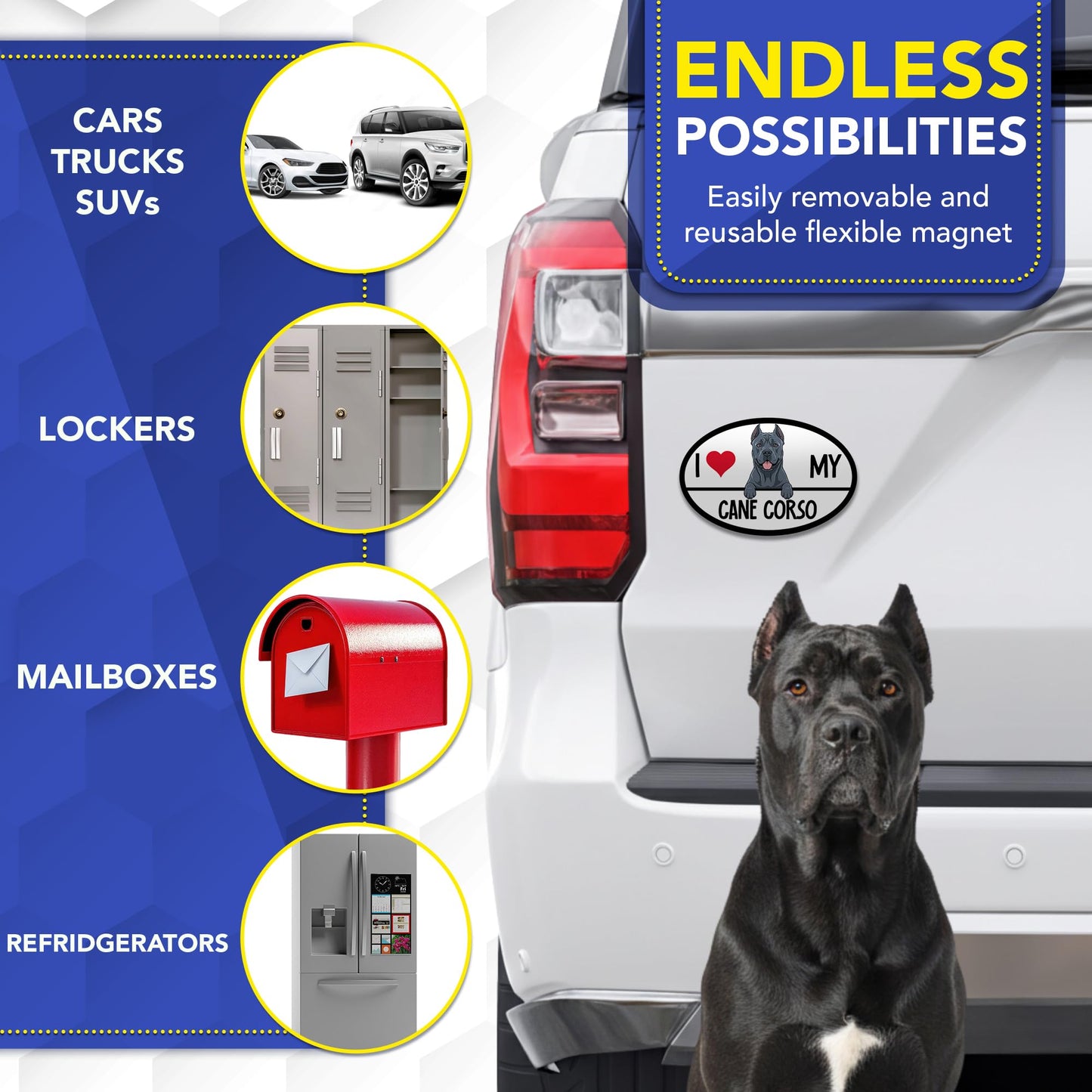 Magnet Me Up I Love My Cane Corso Car Magnet, 4x6 Oval Automotive Dog Magnet, Heavy Duty Waterproof UV Resistant Italian Mastiff Vehicle Magnet, Pet Lover Gift for Truck SUV Car, Made in USA