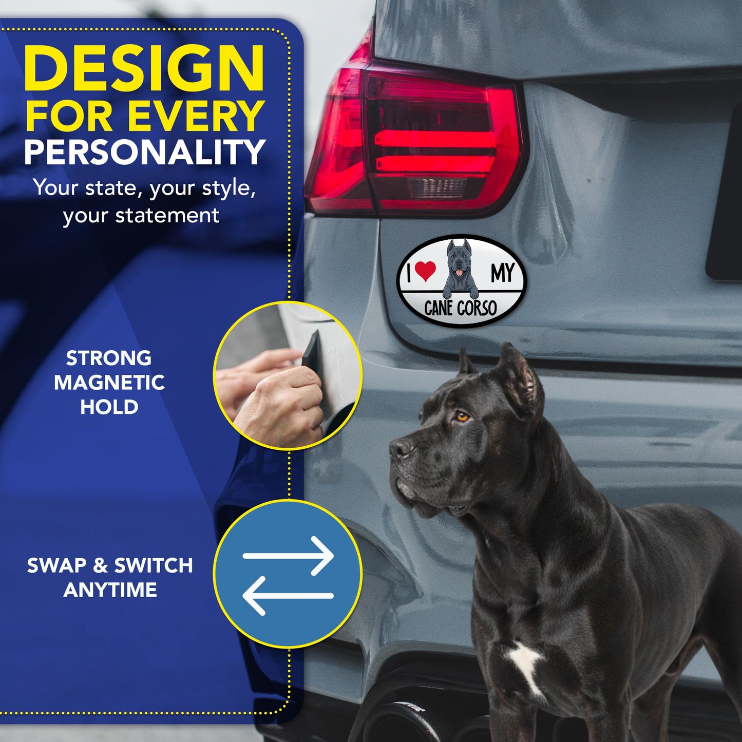 Magnet Me Up I Love My Cane Corso Car Magnet, 4x6 Oval Automotive Dog Magnet, Heavy Duty Waterproof UV Resistant Italian Mastiff Vehicle Magnet, Pet Lover Gift for Truck SUV Car, Made in USA