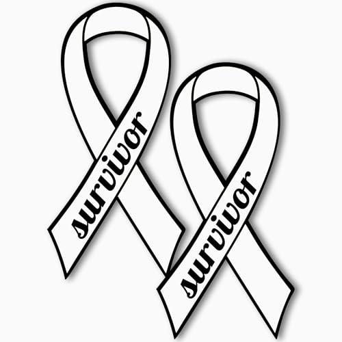 Magnet Me Up Support Lung Cancer Survivor White Ribbon Magnet Decal, 3.5x7 Inches, 2 Pack Heavy Duty Automotive Magnet for Car Truck SUV, Celebration of Strength, Admiring Survivors, Crafted in USA