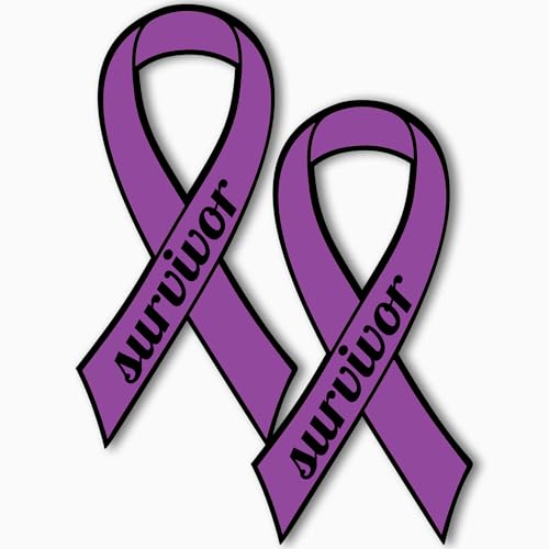Magnet Me Up Support Pancreatic and Leiomyosarcoma Cancer Survivor Purple Ribbon Magnet Decal, 3.5x7 Inches, 2 Pack Automotive Magnet for Car Truck SUV, Celebration of Strength, Crafted in USA