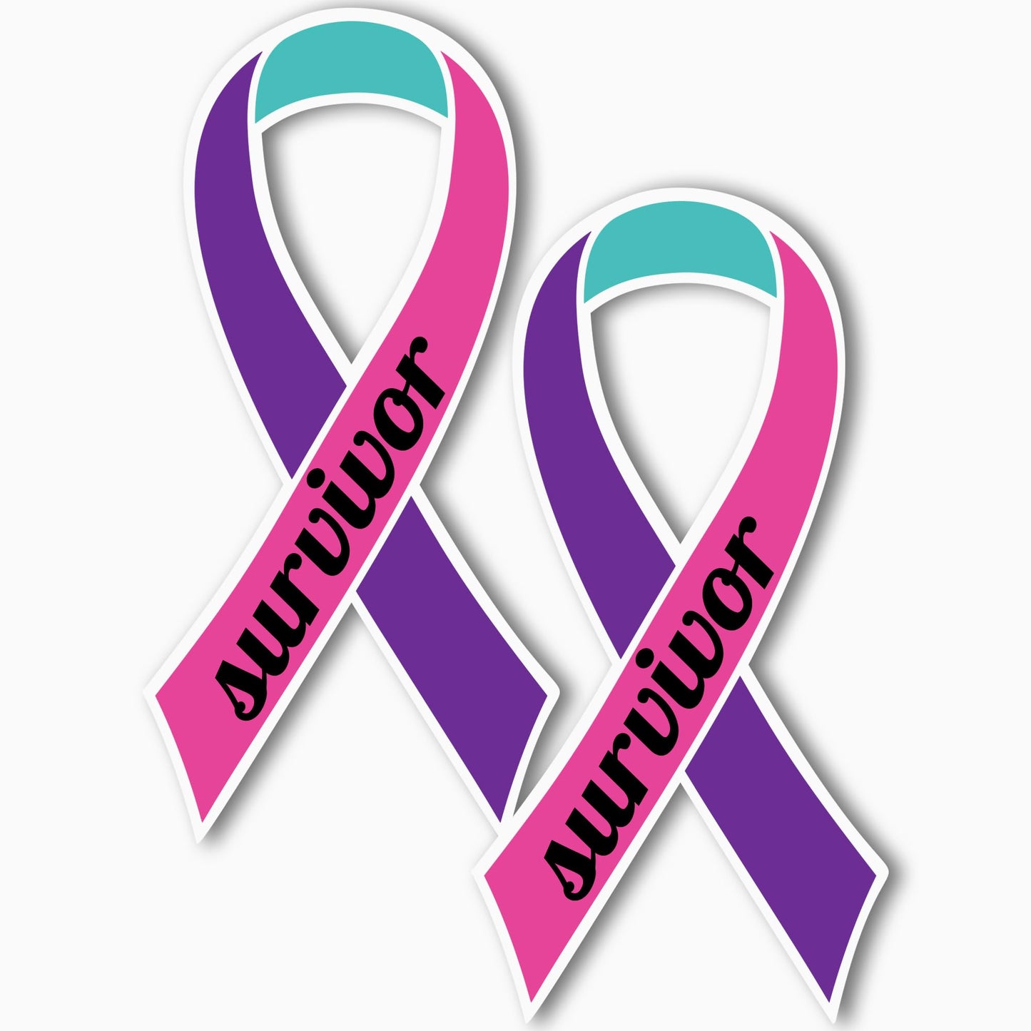 Magnet Me Up Support Thyroid Cancer Survivor Blue, Pink, and Teal Ribbon Magnet Decal, 3.5x7 Inches, 2 Pack Magnet for Car Truck SUV, Celebration of Strength, Admiring Survivors, Crafted in USA