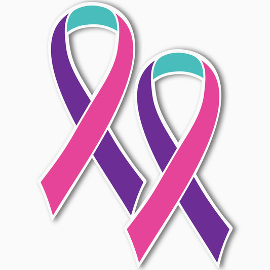 Magnet Me Up Support Thyroid Cancer Awareness Blue, Pink, and Teal Ribbon Magnet Decal, 3.5x7 Inches, 2 Pack Heavy Duty Magnet for Car Truck SUV, Showing Support or Fundraising, Crafted in USA