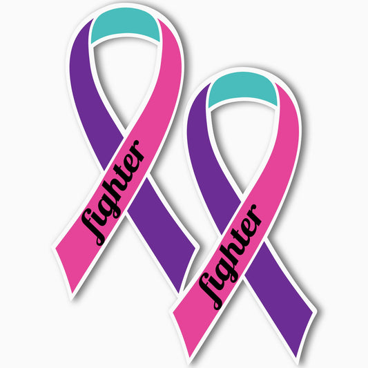 Magnet Me Up Support Thyroid Cancer Fighter Blue, Pink, and Teal Ribbon Magnet Decal, 3.5x7 Inches,2 Pack Heavy Duty Magnet for Car Truck SUV, Gift of Empathy, Encourage Bravery, Crafted in USA