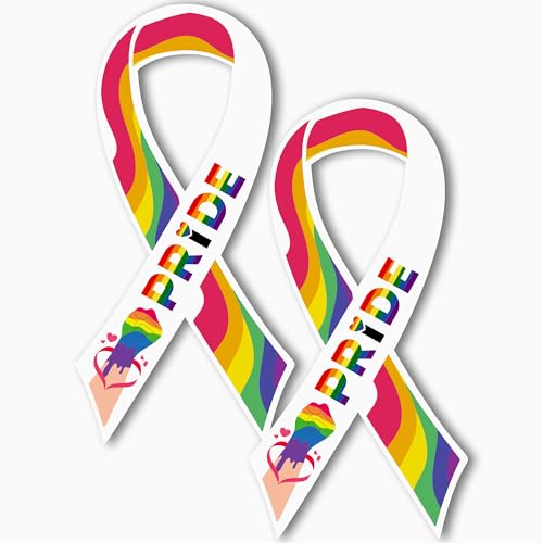 Magnet Me Up LGBTQ Gay Pride Ribbon in Support of LGBTQ Rights Magnet Decal, 3.5x7 Inches, 2 Pack Magnet for Car, Truck, SUV, or Any Other Magnetic Surfaces, Social Movement Gift, Crafted in USA