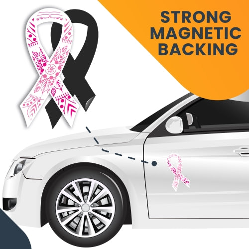 Magnet Me Up Breast Cancer Awareness Pink Mandala Ribbon Magnet Decal, 3.5x7 Inches, 2 Pack Magnet for Car Truck SUV, Stick to Any Magnetic Surface, Showing Support or Fundraising, Crafted in USA