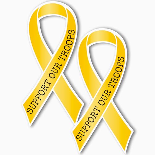Magnet Me Up Support Our Troops Yellow Patriotic Ribbon Magnet Decal, 3.5x7 Inches, 2 Pack Heavy Duty Automotive Magnet for Car Truck SUV, in Support of American Military, Crafted in The USA