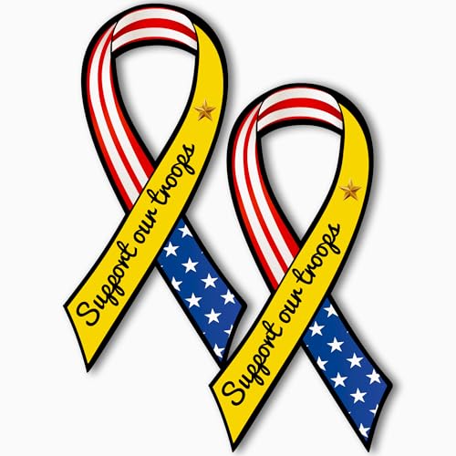 Magnet Me Up Support Our Troops American Flag Patriotic Ribbon Magnet Decal, 3.5x7 Inches, 2 Pack Heavy Duty Automotive Magnet for Car Truck SUV, in Support of Military, Crafted in The USA