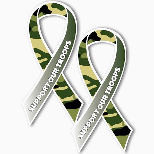 Magnet Me Up Support Our Troops Military Camouflage Patriotic Ribbon Magnet Decal, 3.5x7 Inches, 2 Pack Heavy Duty Magnet for Car Truck SUV, in Support of American Military, Crafted in The USA
