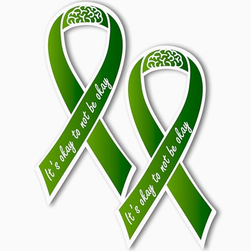 Magnet Me Up - It's Okay Not to be Okay! Mental Health Awareness Magnet - 3.5x7 Inches, Green Ribbon Magnetic Decal, Locker, Refrigerator - Full-Color UV Print, Weatherproof Vinyl - Made in USA