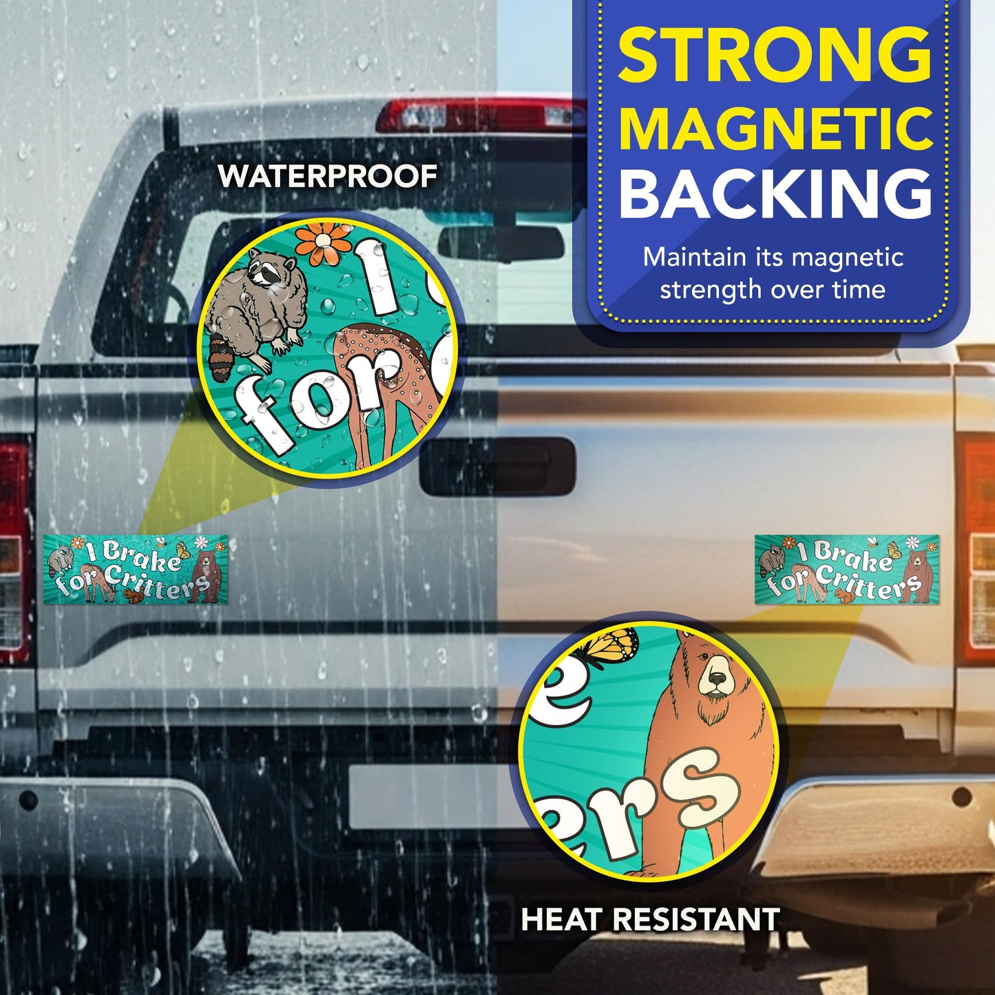 Magnet Me Up I Break for Critters Automotive Car Magnet, 3"x8" Cute Animal and Funny Wildlife Bumper Magnetic Decal for Car Truck and SUV, Waterproof UV-Resistant, Crafted in USA