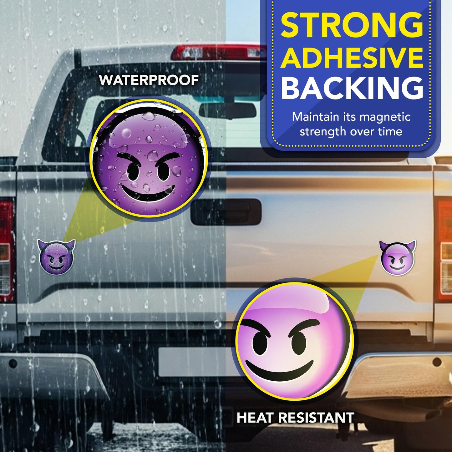 Magnet Me Up Smiling Devil Emoticon Magnetic Decal - 5" Purple Mischievous Emoticon Car Magnet Decal for Cars, Trucks, Lockers, Fridge & Gifts, UV Printed, Cute Funny Devil Face Magnet, Made in USA