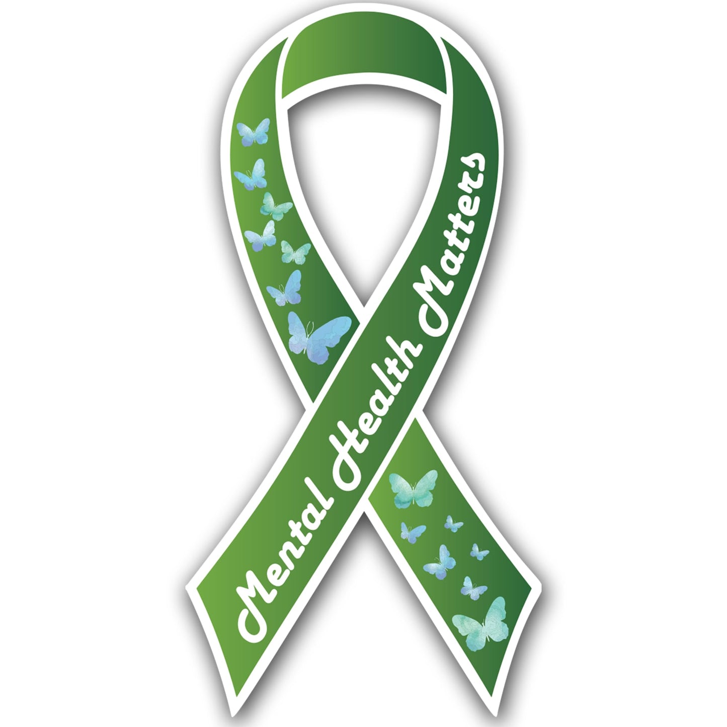 Magnet Me Up Mental Health Matters Ribbon Magnetic Decal, 3.5"x7" Green Awareness Ribbon Magnet with Butterflies, Heavy Duty Automotive Accessory Awareness Gift, Waterproof Vinyl, Crafted in USA