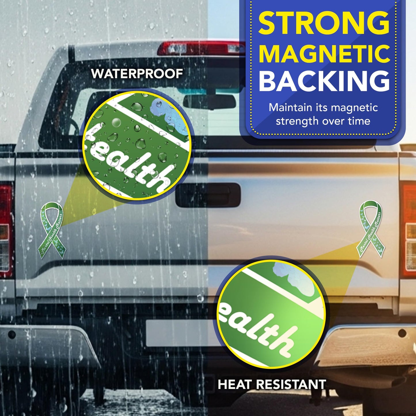 Magnet Me Up Mental Health Matters Ribbon Magnetic Decal, 3.5"x7" Green Awareness Ribbon Magnet with Butterflies, Heavy Duty Automotive Accessory Awareness Gift, Waterproof Vinyl, Crafted in USA