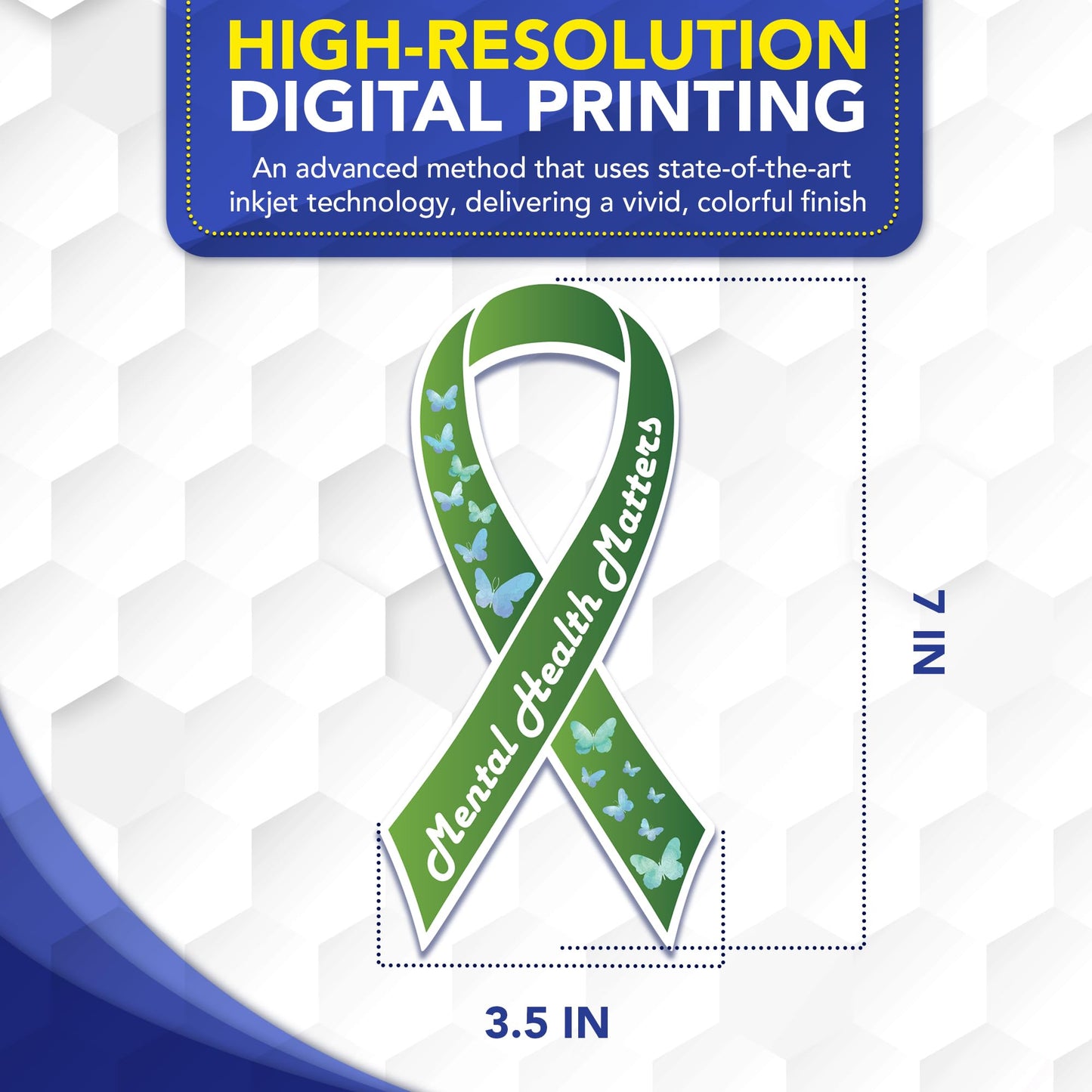 Magnet Me Up Mental Health Matters Ribbon Magnetic Decal, 3.5"x7" Green Awareness Ribbon Magnet with Butterflies, Heavy Duty Automotive Accessory Awareness Gift, Waterproof Vinyl, Crafted in USA