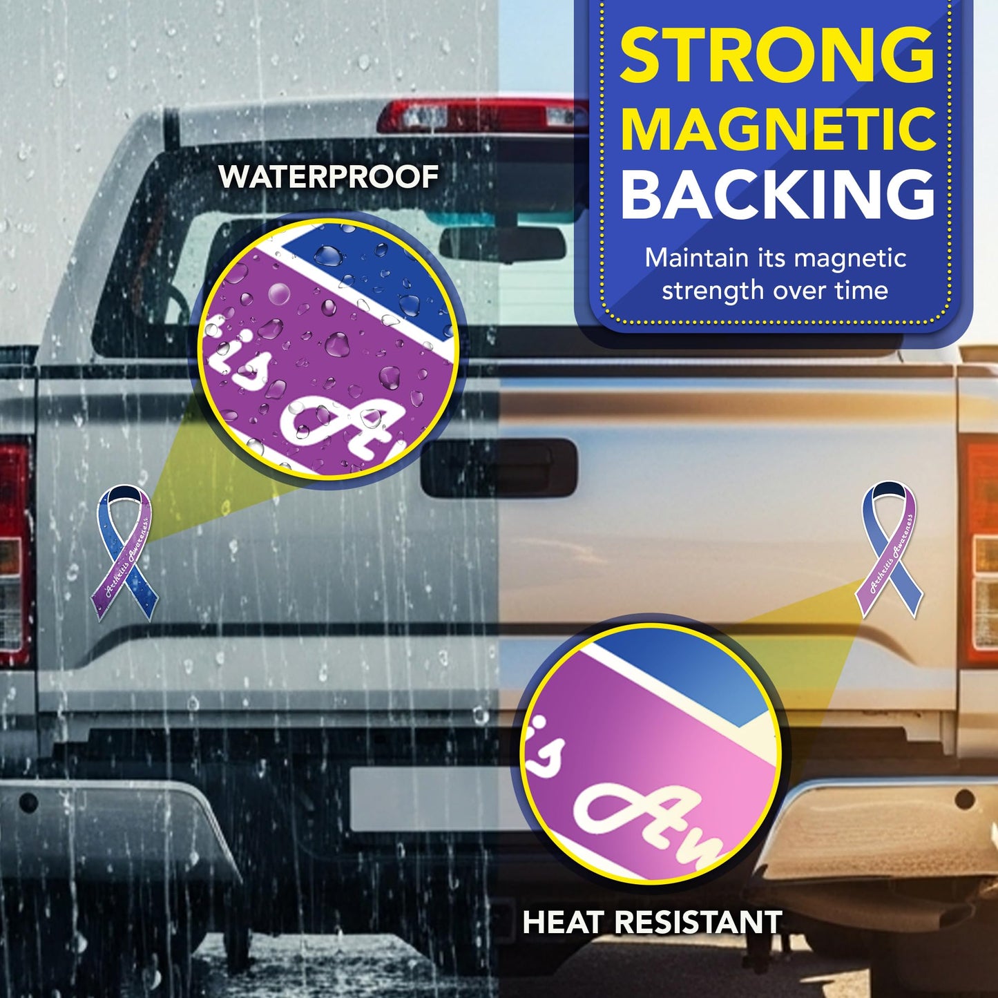 Magnet Me Up Arthritis Awareness Ribbon Car Magnet,3.5"x7" Blue and Purple Arthritis Automotive Accessory, Magnetic Decal for Cars, Trucks and SUVs, Full Color UV-Printed, Waterproof, Made in USA