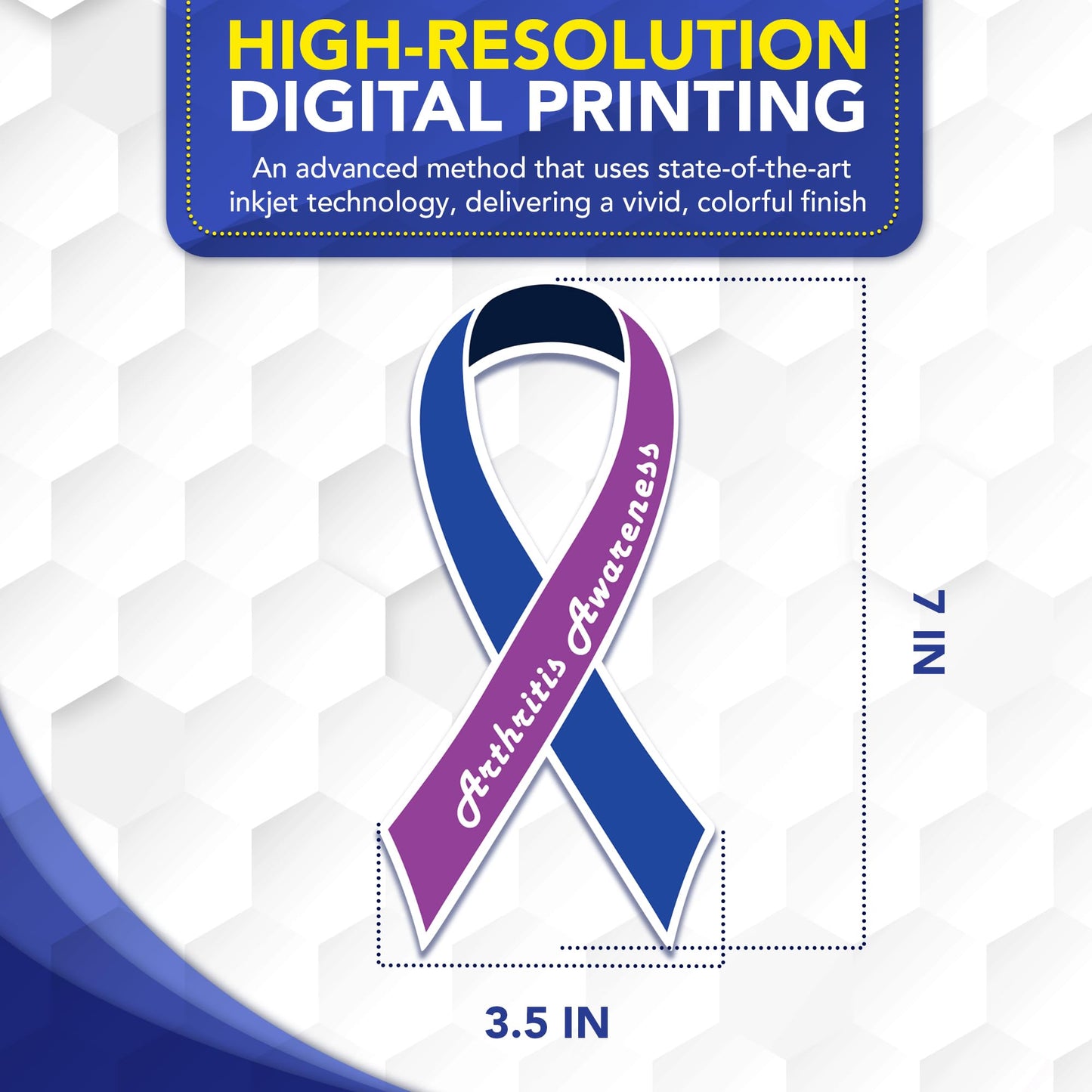 Magnet Me Up Arthritis Awareness Ribbon Car Magnet,3.5"x7" Blue and Purple Arthritis Automotive Accessory, Magnetic Decal for Cars, Trucks and SUVs, Full Color UV-Printed, Waterproof, Made in USA