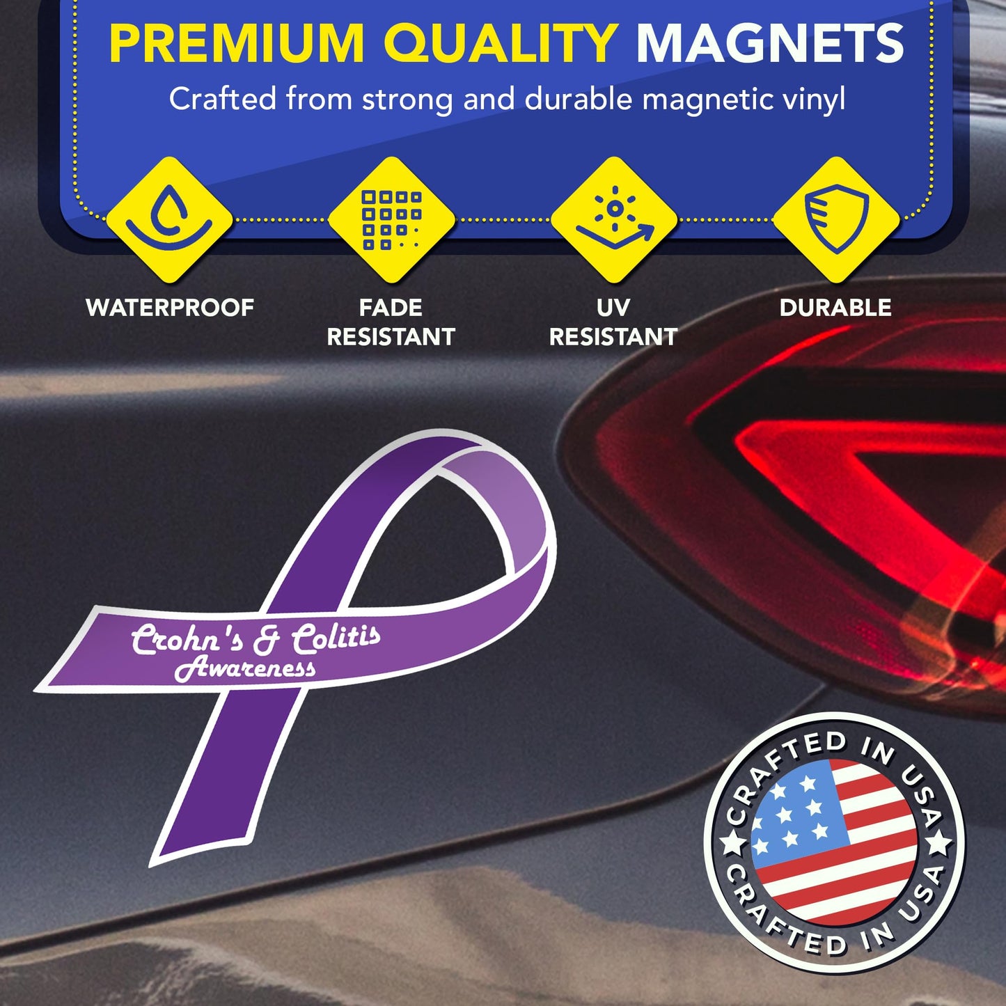 Magnet Me Up Crohn's and Colitis Awareness Ribbon Magnetic Decal for Cars, Trucks and SUVs, 3.5"x7" Purple Car Magnet, UV-Printed Heavy Duty Automotive Accessory Gifts, Vinyl, Crafted in USA