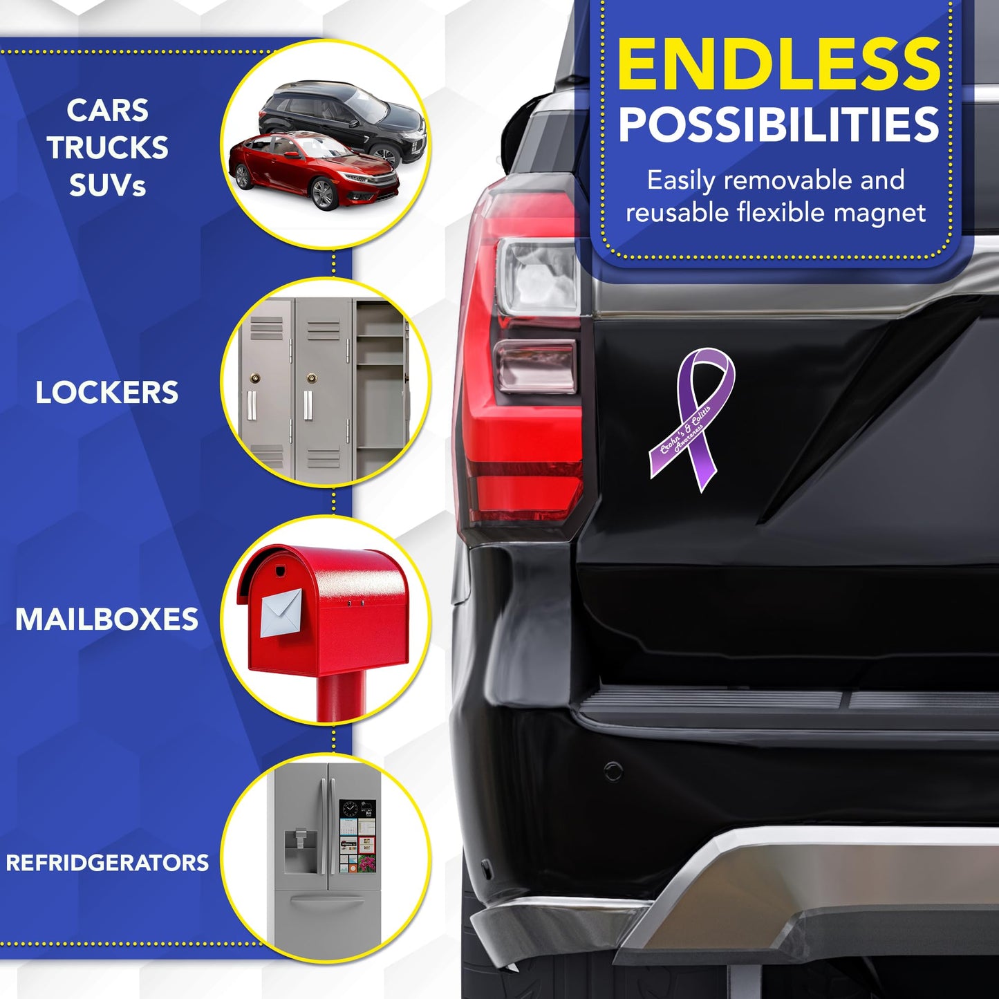 Magnet Me Up Crohn's and Colitis Awareness Ribbon Magnetic Decal for Cars, Trucks and SUVs, 3.5"x7" Purple Car Magnet, UV-Printed Heavy Duty Automotive Accessory Gifts, Vinyl, Crafted in USA