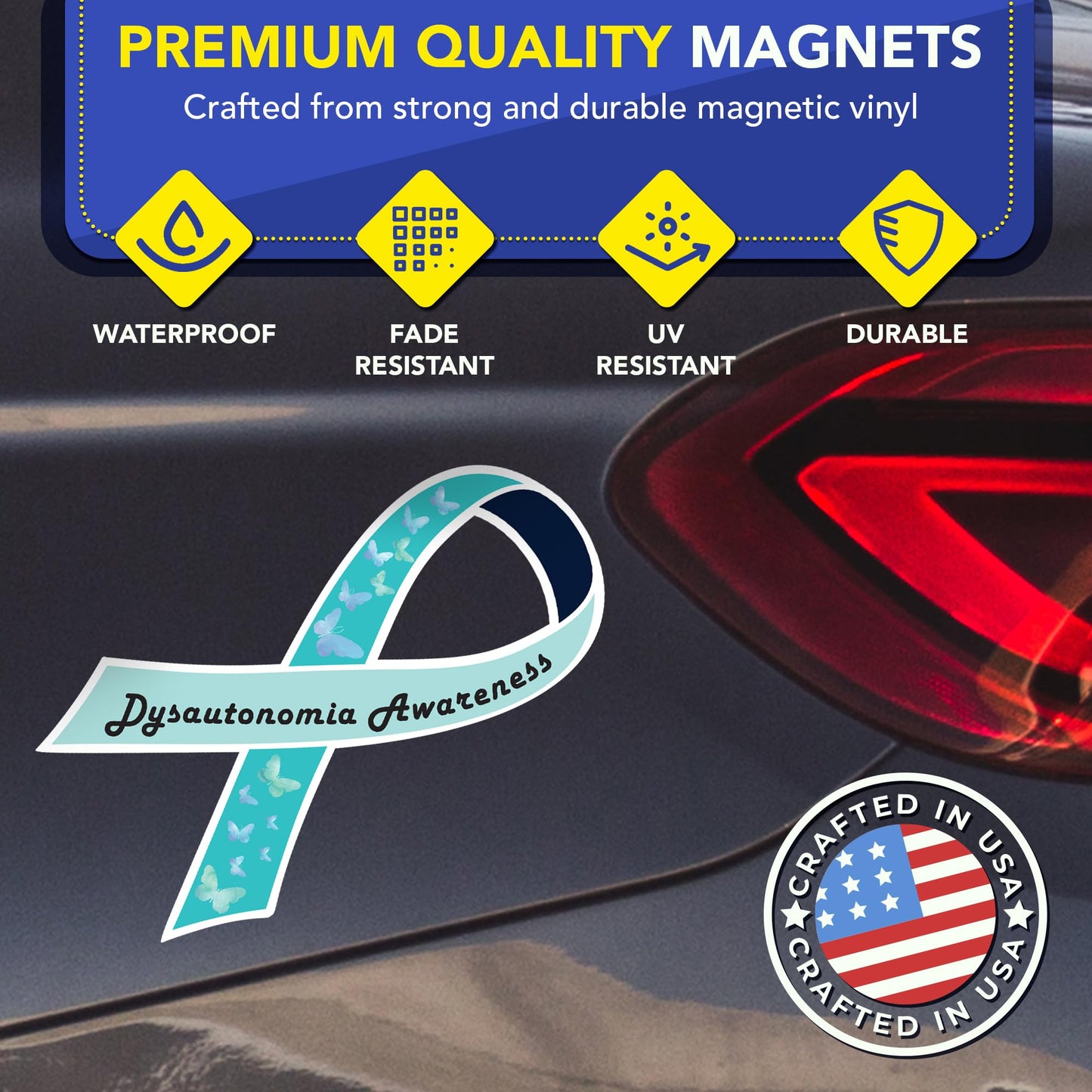 Magnet Me Up Dysautonomia Awareness Ribbon Car Magnet, 3.5"x7" Magnetic Decal for Cars, Trucks and SUVs, Teal Butterfly Dysautonomia Ribbon Automotive Gift Accessory, UV Printed, Crafted in USA