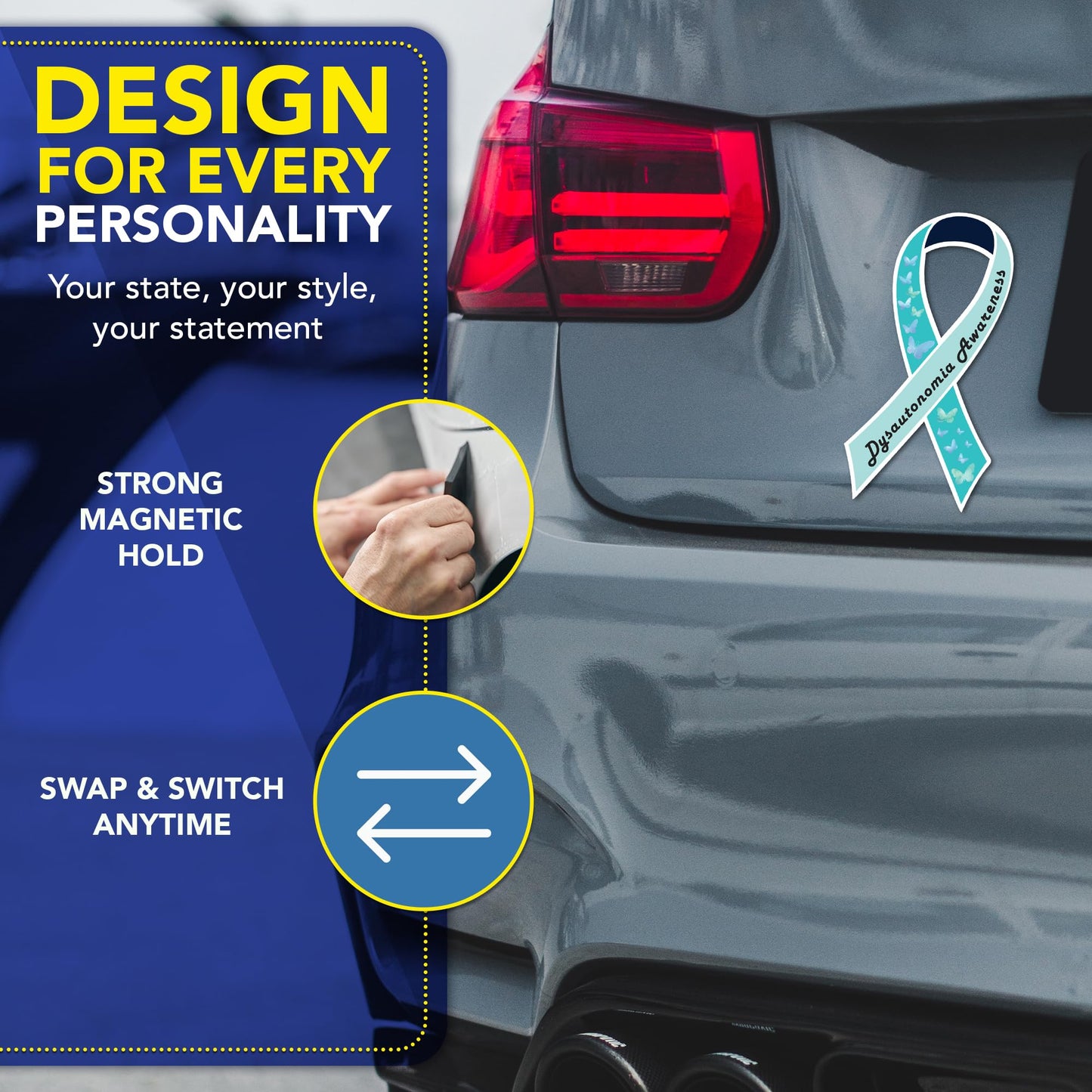 Magnet Me Up Dysautonomia Awareness Ribbon Car Magnet, 3.5"x7" Magnetic Decal for Cars, Trucks and SUVs, Teal Butterfly Dysautonomia Ribbon Automotive Gift Accessory, UV Printed, Crafted in USA