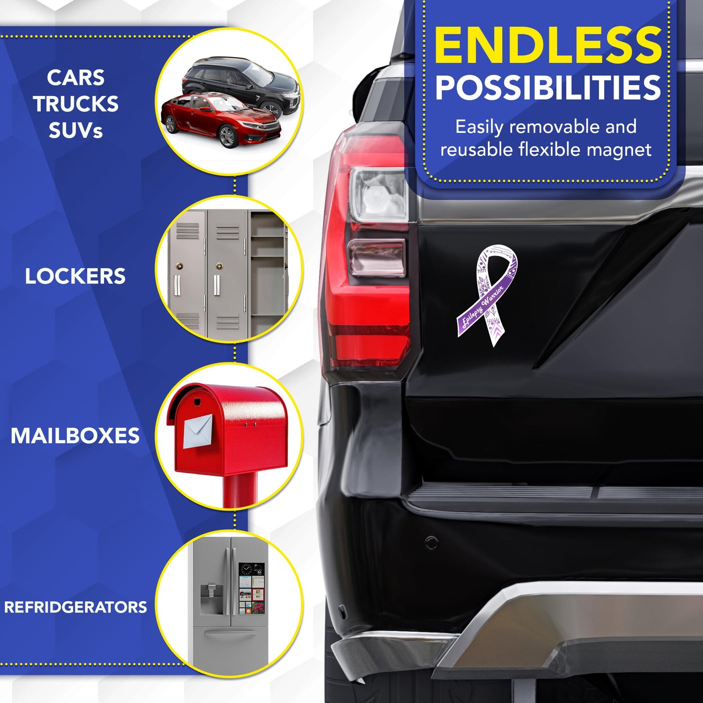 Magnet Me Up Epilepsy Awareness Ribbon Car Magnet, 3.5"x7" Magnetic Decal for Cars, Trucks and SUVs, Purple Epilepsy Warrior Ribbon Automotive Accessory Gift, UV Printed, Crafted in USA