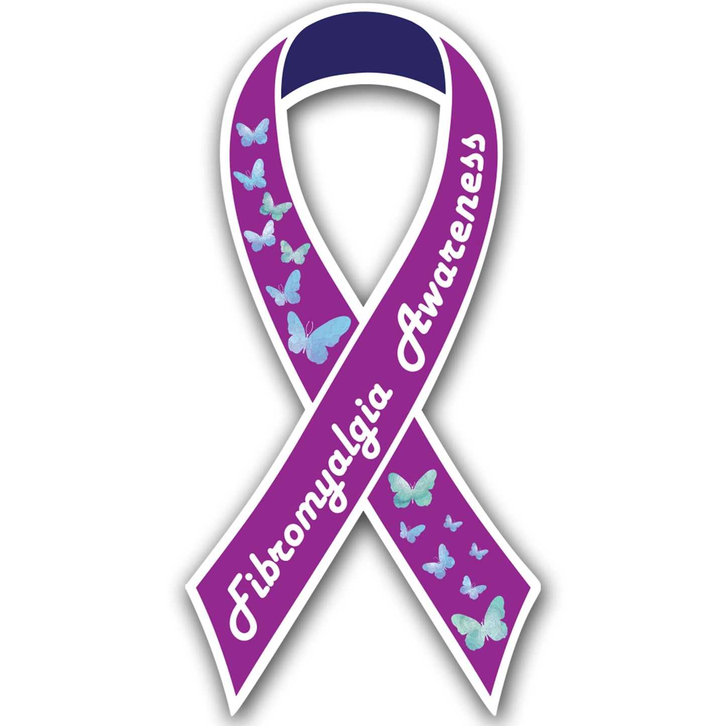 Magnet Me Up Fibromyalgia Awareness Ribbon Car Magnet, 3.5"x7" Magnetic Decal for Car, Truck and SUV, Purple Ribbon with Butterflies, Fibromyalgia Awareness Automotive Accessory, Crafted in USA