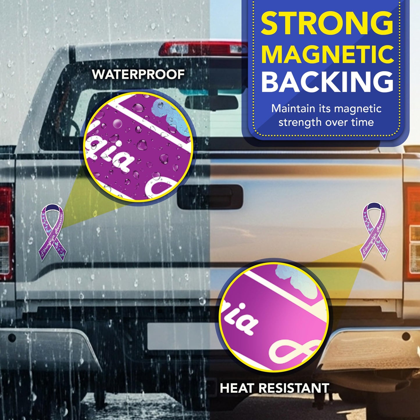 Magnet Me Up Fibromyalgia Awareness Ribbon Car Magnet, 3.5"x7" Magnetic Decal for Car, Truck and SUV, Purple Ribbon with Butterflies, Fibromyalgia Awareness Automotive Accessory, Crafted in USA