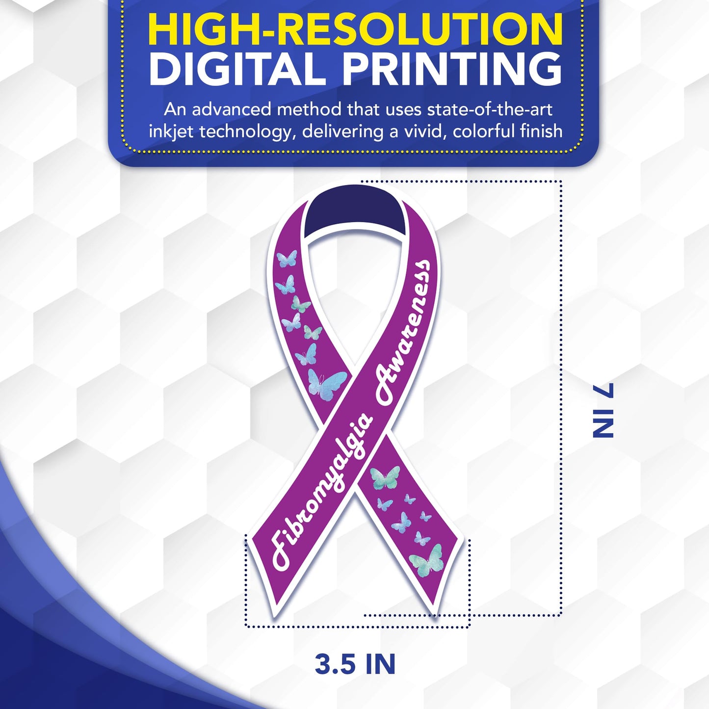 Magnet Me Up Fibromyalgia Awareness Ribbon Car Magnet, 3.5"x7" Magnetic Decal for Car, Truck and SUV, Purple Ribbon with Butterflies, Fibromyalgia Awareness Automotive Accessory, Crafted in USA