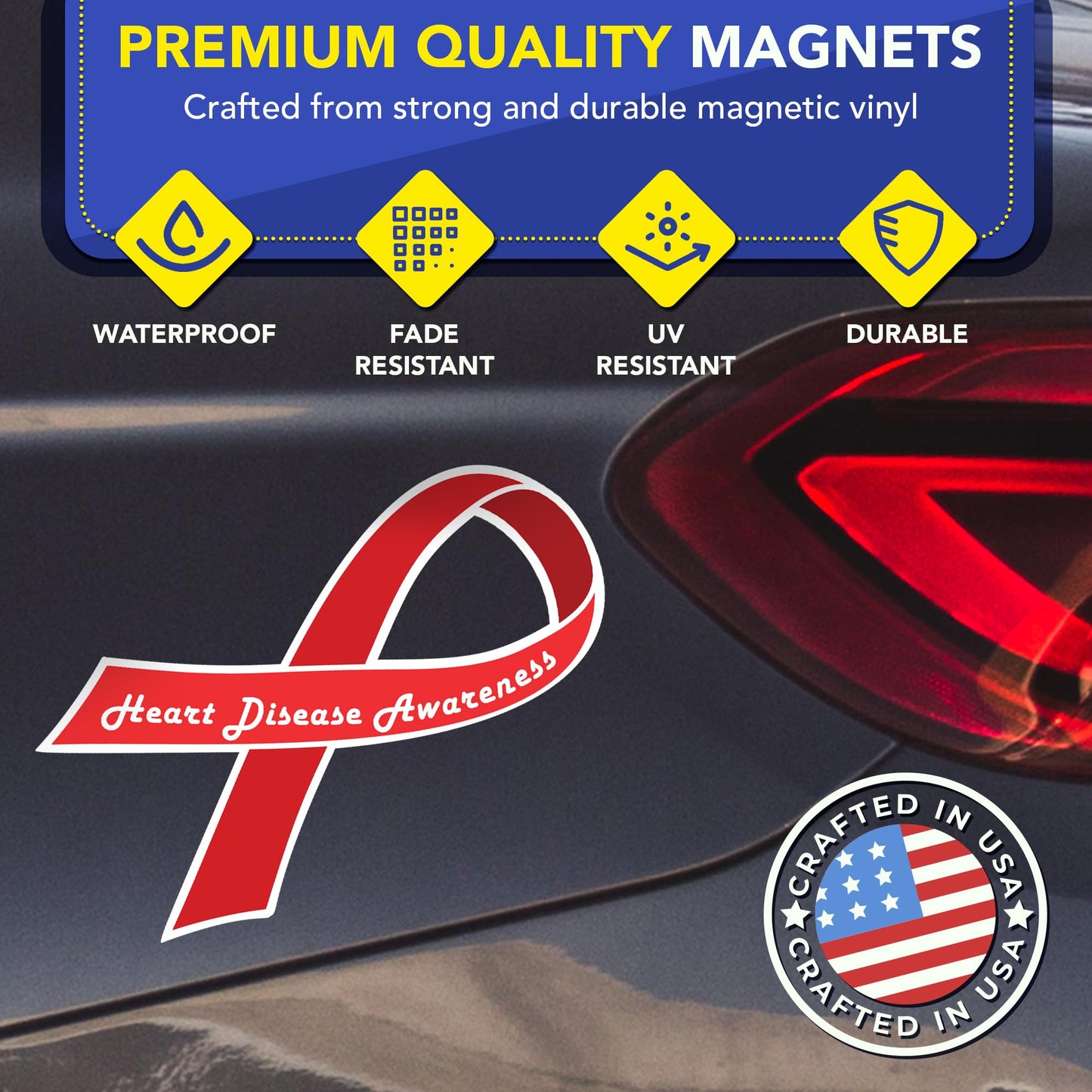 Magnet Me Up Heart Disease Awareness Ribbon Car Magnet, 3.5"x7" Red Awareness Ribbon Heavy Duty Automotive Accessory Gifts, Magnetic Decal for Cars, Trucks, SUV, UV Printed Vinyl, Crafted in USA