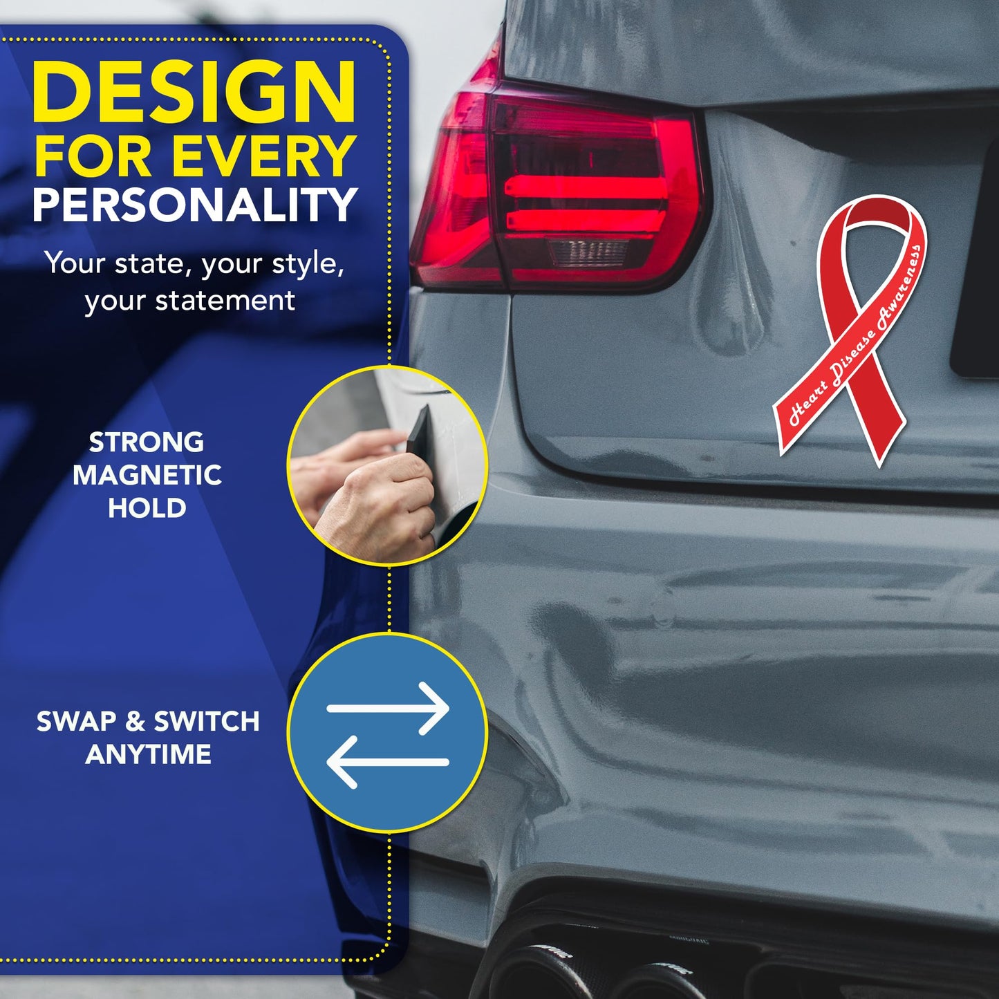 Magnet Me Up Heart Disease Awareness Ribbon Car Magnet, 3.5"x7" Red Awareness Ribbon Heavy Duty Automotive Accessory Gifts, Magnetic Decal for Cars, Trucks, SUV, UV Printed Vinyl, Crafted in USA