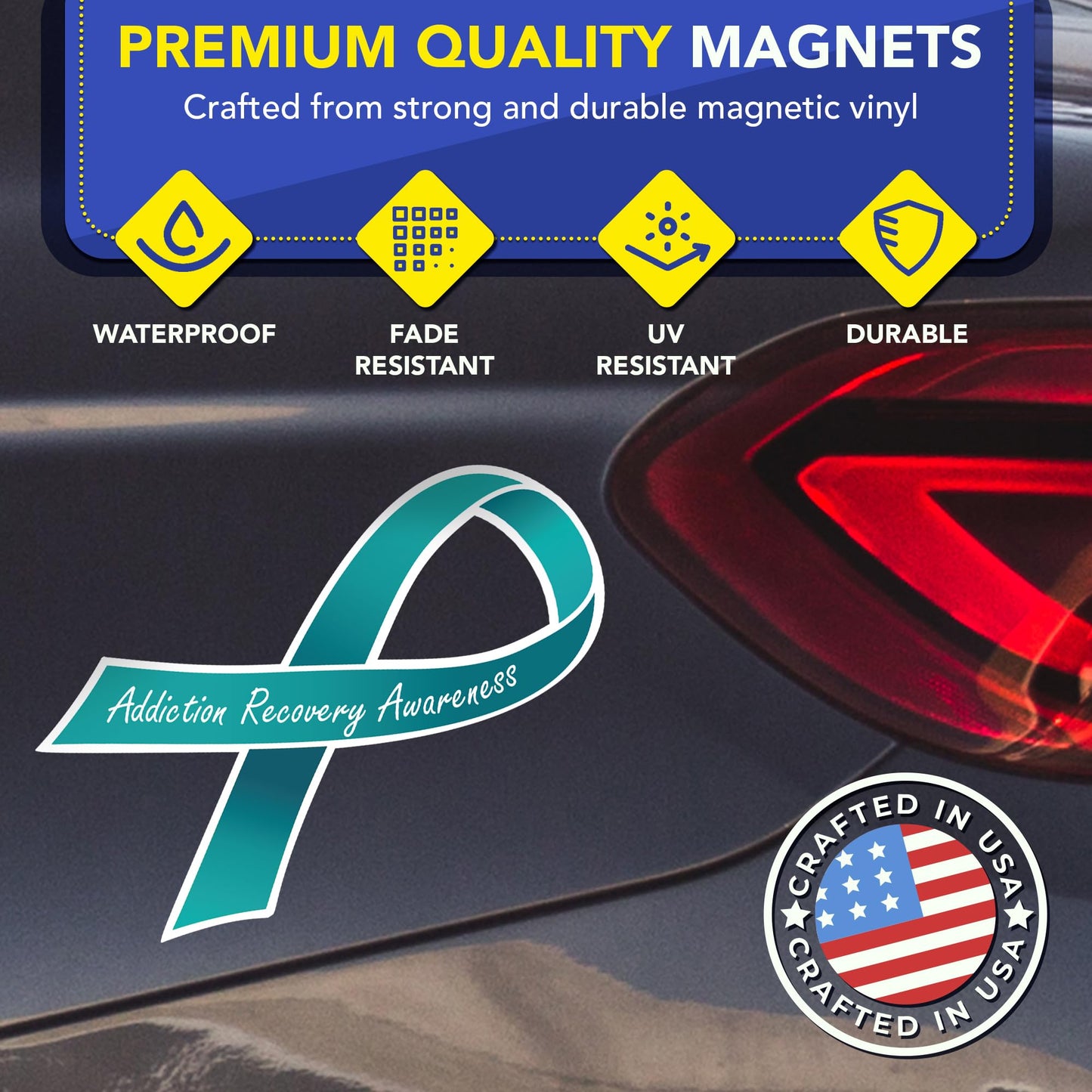Magnet Me Up Addiction Recovery Awareness Ribbon Car Magnet, 3.5"x7" Teal Ribbon Magnetic Decal for Cars, Trucks and SUVs, Recovery Support Heavy Duty Accessory, UV Printed Vinyl, Crafted in USA