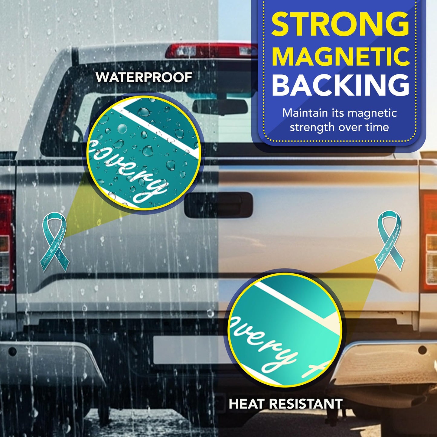Magnet Me Up Addiction Recovery Awareness Ribbon Car Magnet, 3.5"x7" Teal Ribbon Magnetic Decal for Cars, Trucks and SUVs, Recovery Support Heavy Duty Accessory, UV Printed Vinyl, Crafted in USA