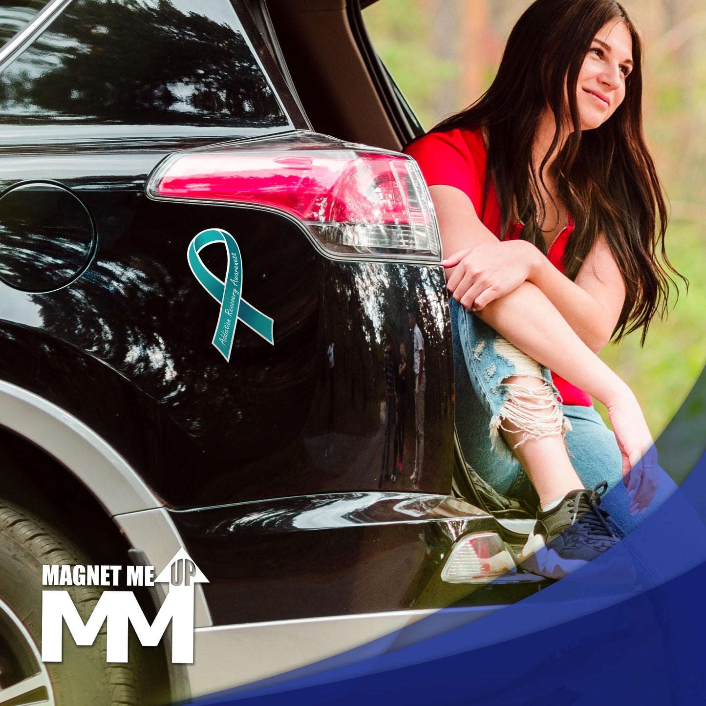 Magnet Me Up Addiction Recovery Awareness Ribbon Car Magnet, 3.5"x7" Teal Ribbon Magnetic Decal for Cars, Trucks and SUVs, Recovery Support Heavy Duty Accessory, UV Printed Vinyl, Crafted in USA