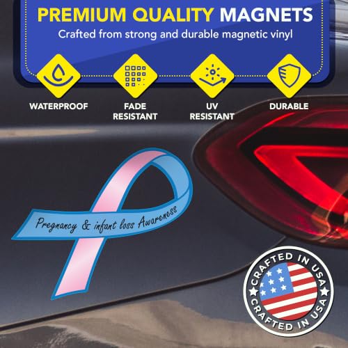Magnet Me Up Pregnancy and Infant Loss Awareness Car Magnet, 3.5"x7" Pink and Blue Ribbon Magnetic Decal for Cars, Trucks and SUVs, Automotive Accessory Support, UV Printed Vinyl, Crafted in USA