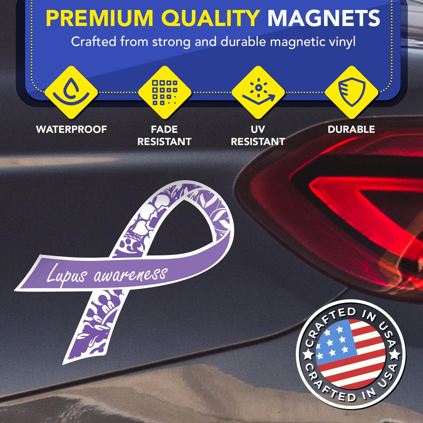 Magnet Me Up Lupus Awareness Ribbon Magnetic Decal for Cars, Trucks and SUVs, 3.5"x7" Purple Floral Lupus Car Magnet, UV-Printed Heavy Duty Automotive Ribbon Accessories Gift, Crafted in USA