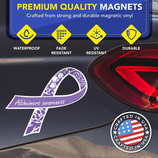 Magnet Me Up Dementia Alzheimer's Awareness Ribbon Car Magnet, 3.5"x7" Purple Magnetic Decal for Cars, Trucks and SUVs, Heavy Duty Automotive Accessories, Full Color UV-Printed, Crafted in USA