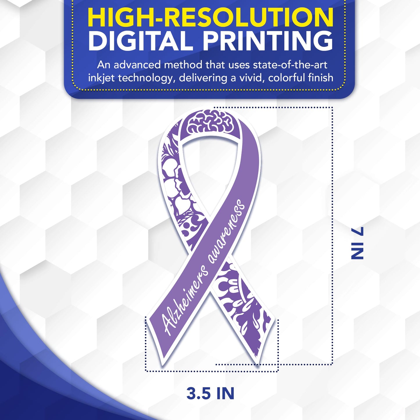 Magnet Me Up Dementia Alzheimer's Awareness Ribbon Car Magnet, 3.5"x7" Purple Magnetic Decal for Cars, Trucks and SUVs, Heavy Duty Automotive Accessories, Full Color UV-Printed, Crafted in USA