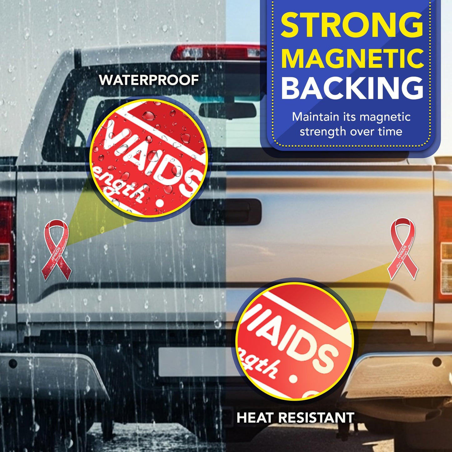 Magnet Me Up HIV/AIDS Awareness Ribbon Car Magnet, 3.5"x7" Red Ribbon Magnetic Decal for Car, Truck and SUV, Gift with Hope, Strength for Automotive Accessory, UV Printed, Vinyl, Crafted in USA