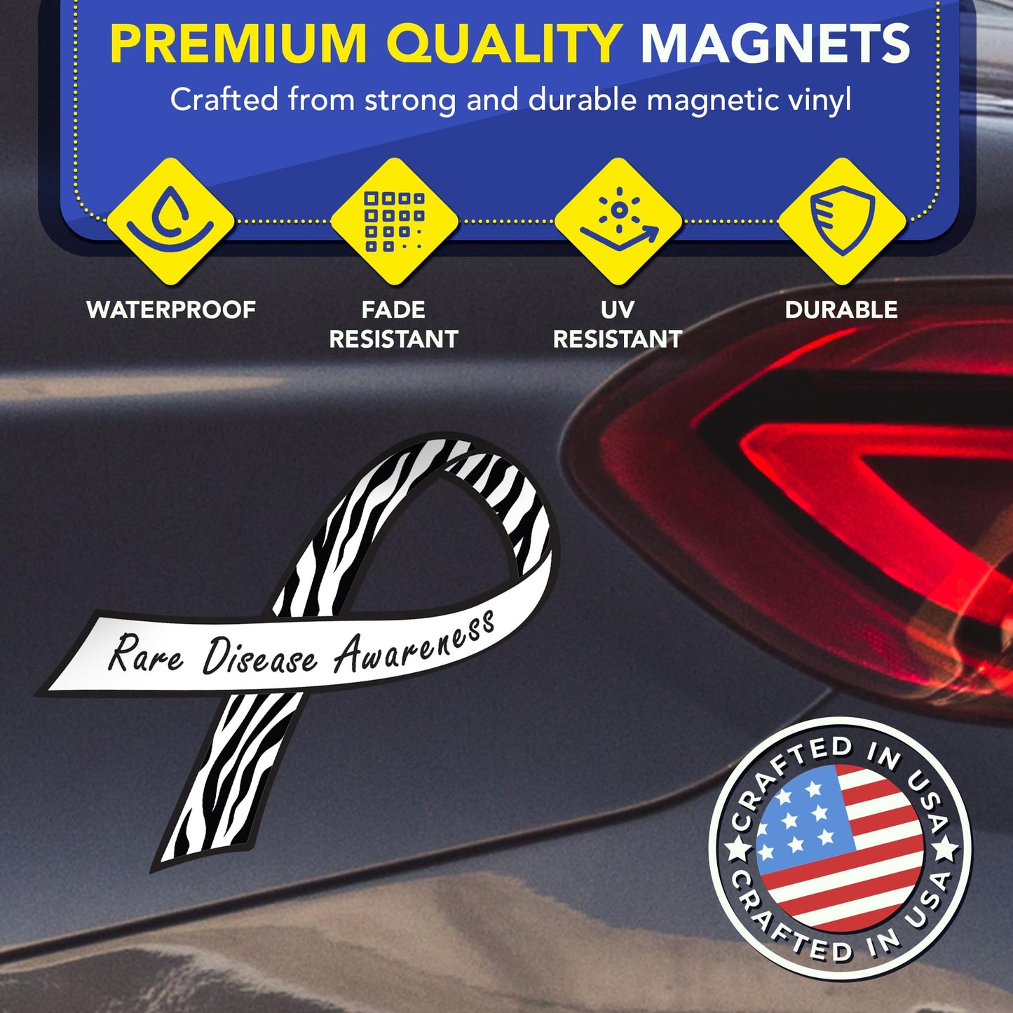 Magnet Me Up Rare Disease Awareness Ribbon Car Magnet, 3.5"x7" Zebra Print Magnetic Decal for Vehicles, Refrigerators, & Lockers, Automotive Accessory Gift for Support, Vinyl, Crafted in USA